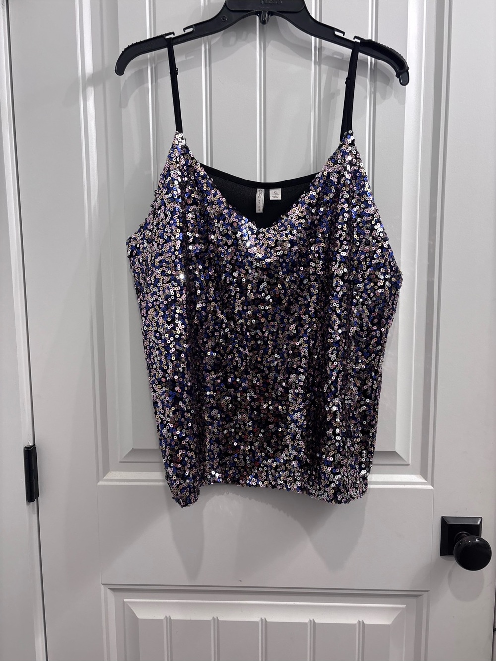 Cato Black Sequin Spaghetti-Strap Cami with Sparkle